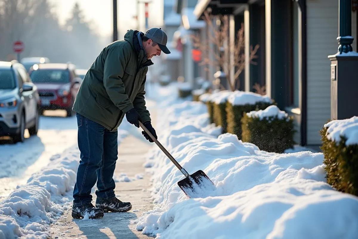 Sidewalk shoveling and ice-melt application at a Salem, OR commercial property