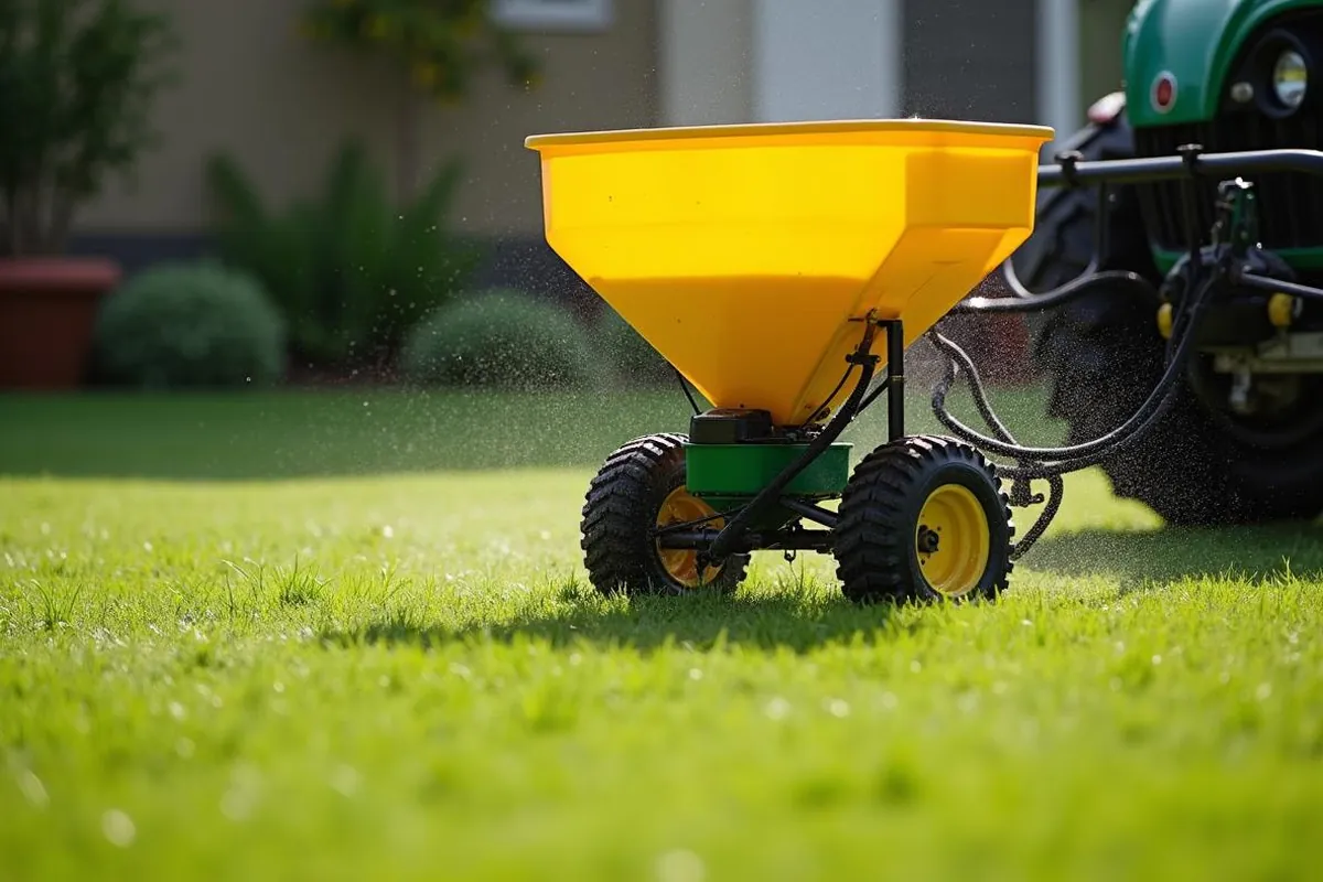 Fertilizer application on a healthy Salem, OR lawn