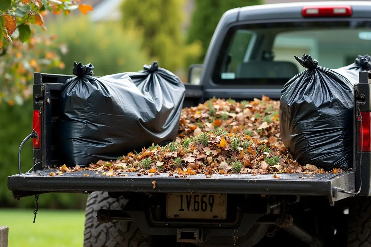 Bagged leaves and yard debris ready for haul-off from a Salem, OR home