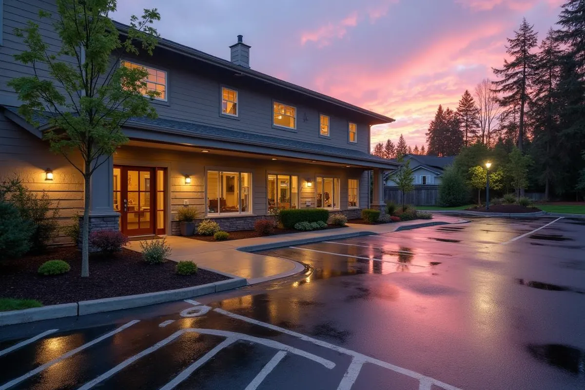 Commercial pressure washing of a parking lot in Salem, OR